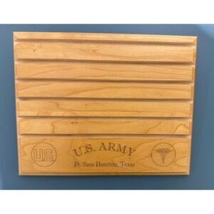 US Army Ft Sam Houston Texas Wooden Challenge Coin Display Rack Medical Caduceus
